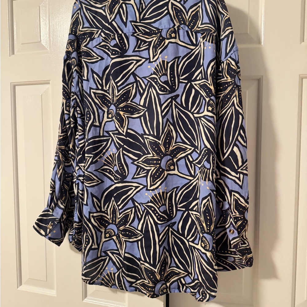 Omika Button Down Shirt in Blue and Black graphic floral